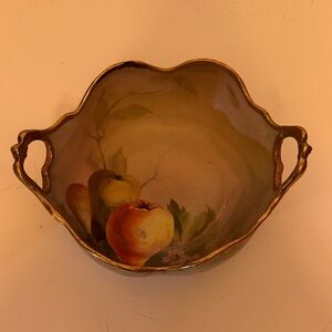 Elegant Handled Ceramic Bowl with Fruit Design